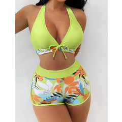 Women's Paneled Printed Swimsuit Ladies Split Boxer Swimsuit Two-Piece Set