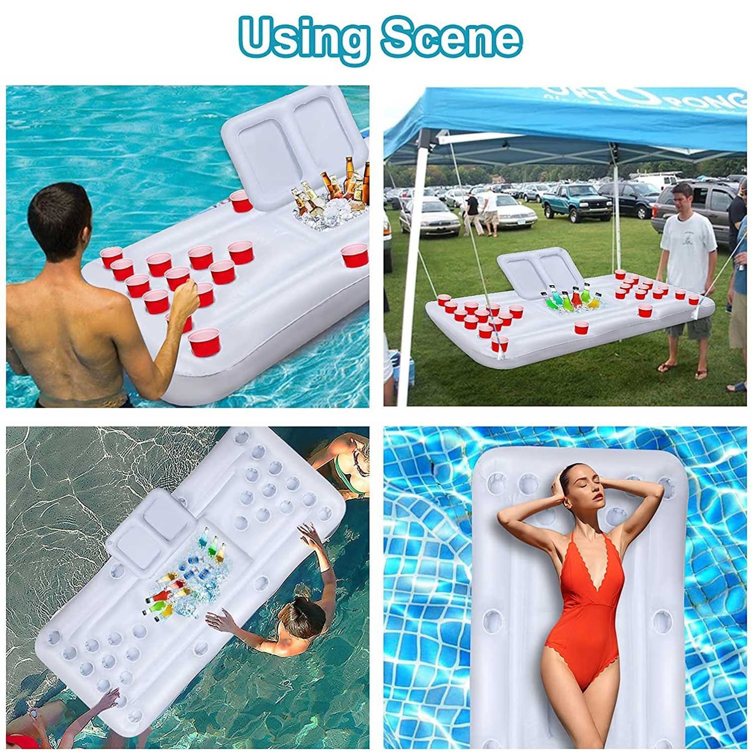 MARKERWAY Inflatable Pool Party Floating Beer Pong Table