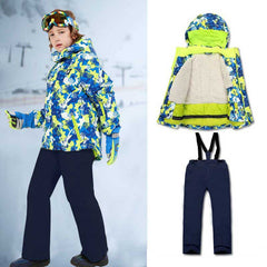 MARKERWAY Kids Snowboard Colorful Printed Ski Jacket and Pants