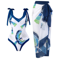 2 Piece Women's Beach Swimsuit Long Apron Wrap Shawl One Piece Swimsuit