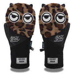 MARKERWAY Cute Big Eyes Plush Men And Women Waterproof And Wear-Resistant Ski Gloves