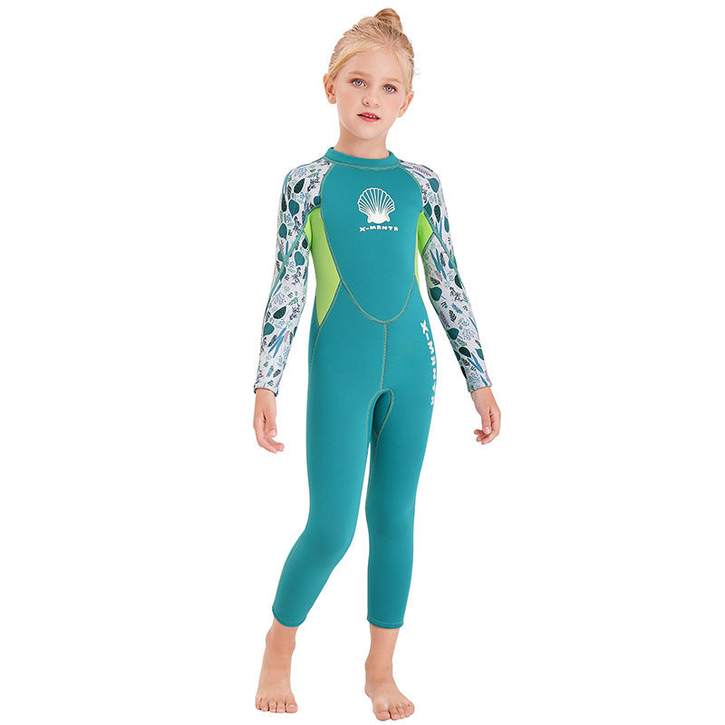 Kids Wetsuit 2.5mm Neoprene Full Body Thermal Swimsuit - Green / 2
