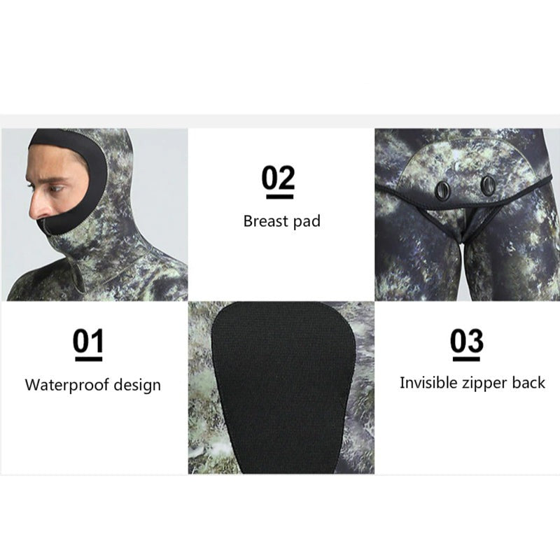 2-Pieces Hooded Wetsuit Suit 3mm Neoprene Diving Top +Diving Vest