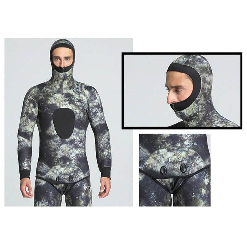 2-Pieces Hooded Wetsuit Suit 3mm Neoprene Diving Top +Diving Vest
