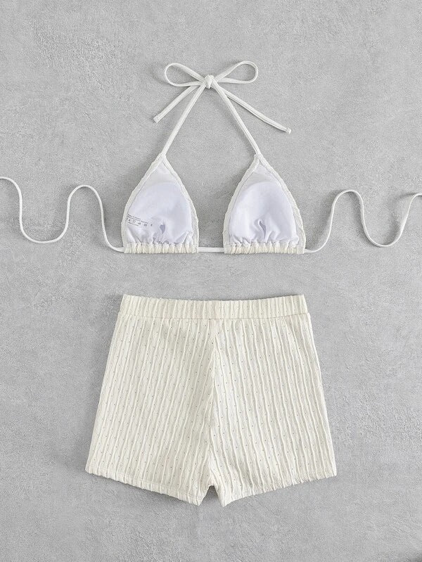  Bathing Suit for Women Print Bikini Set Halter Bra & Shorts 2  Piece Swimsuit Swimsuit Suits White : Clothing, Shoes & Jewelry