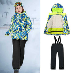 MARKERWAY Kids Snowboard Colorful Printed Ski Jacket and Pants