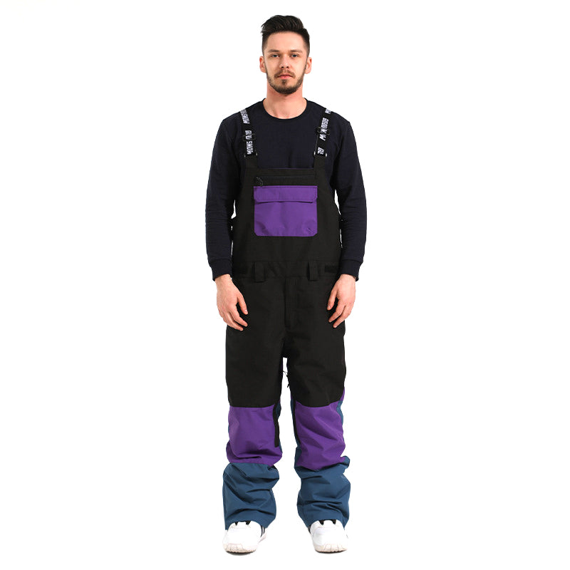 MARKERWAY Men's Colorblock Snow Bibs Pants