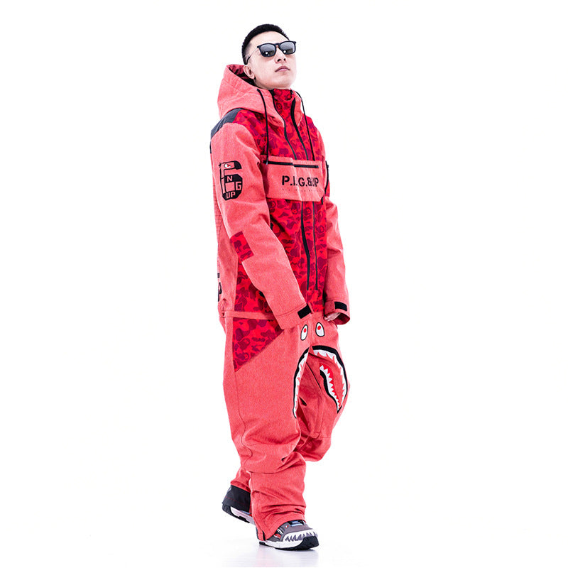 MARKERWAY Men's Fighter & Shark Conjoined One Piece Snowboard Suits