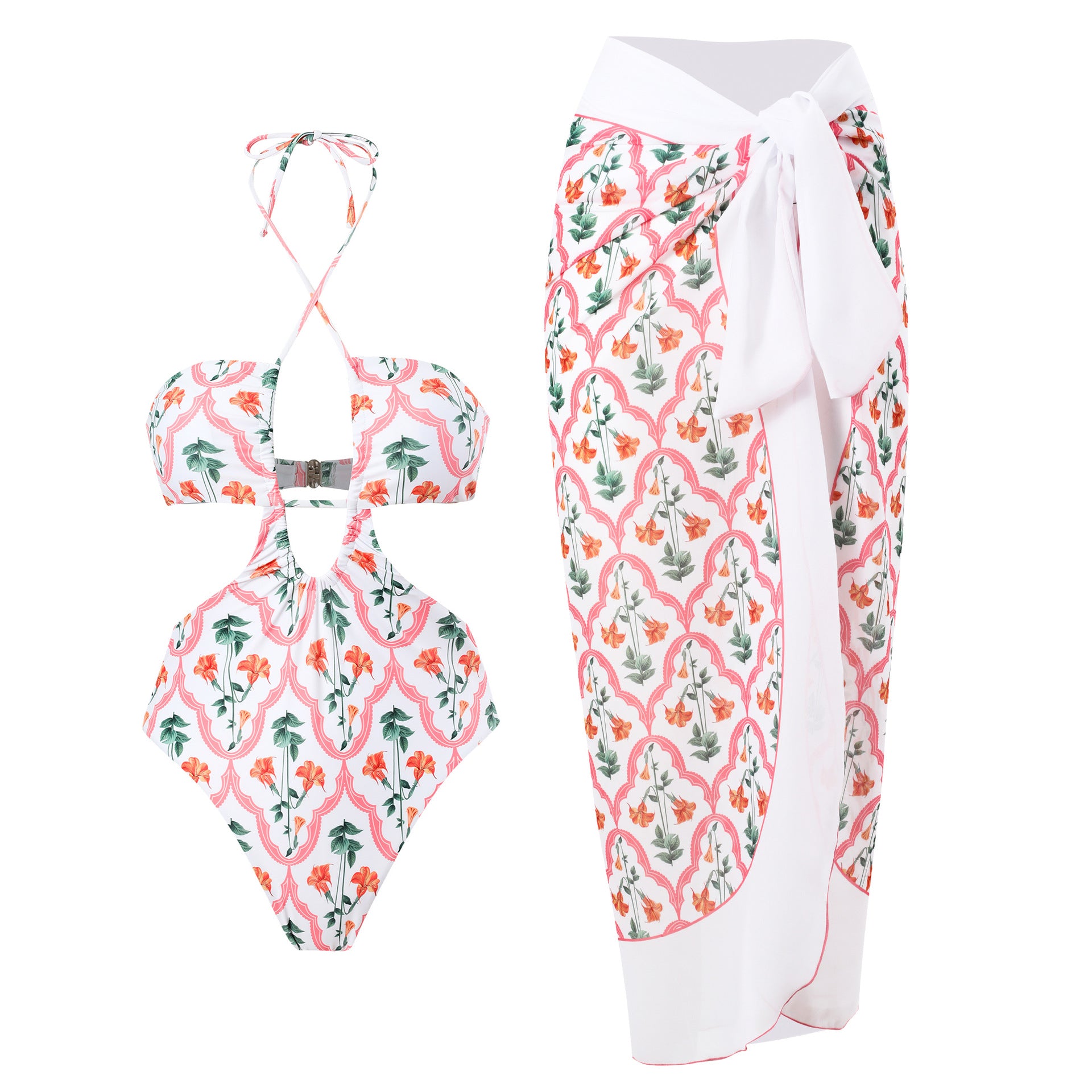 Women 2 Pieces Set Swimsuit Bikini Set With Skirt Beachwear Bathing Suit