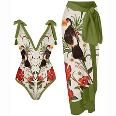 2 Piece Women's Beach Swimsuit Long Apron Wrap Shawl One Piece Swimsuit