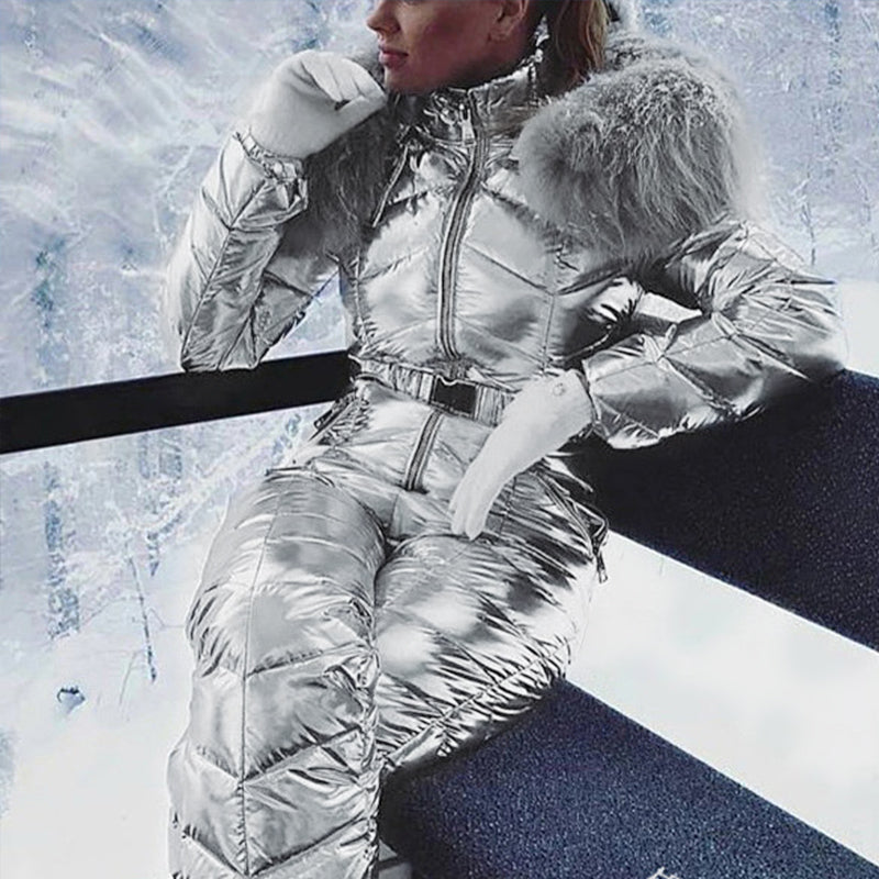 MARKERWAY Women’s Winter Fur Collar Ski Jumpsuit